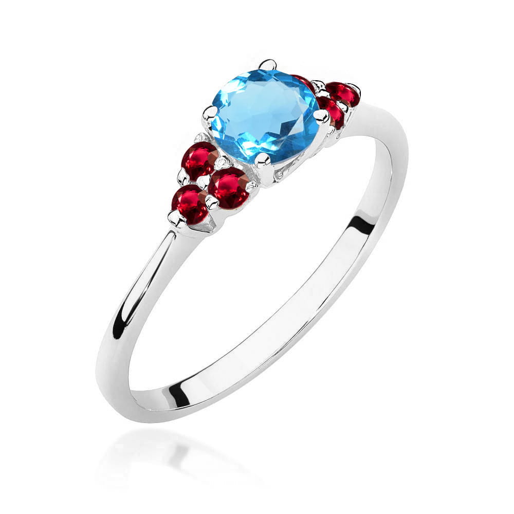 Auksinis Žiedas Su Topazu Ir Rubinais