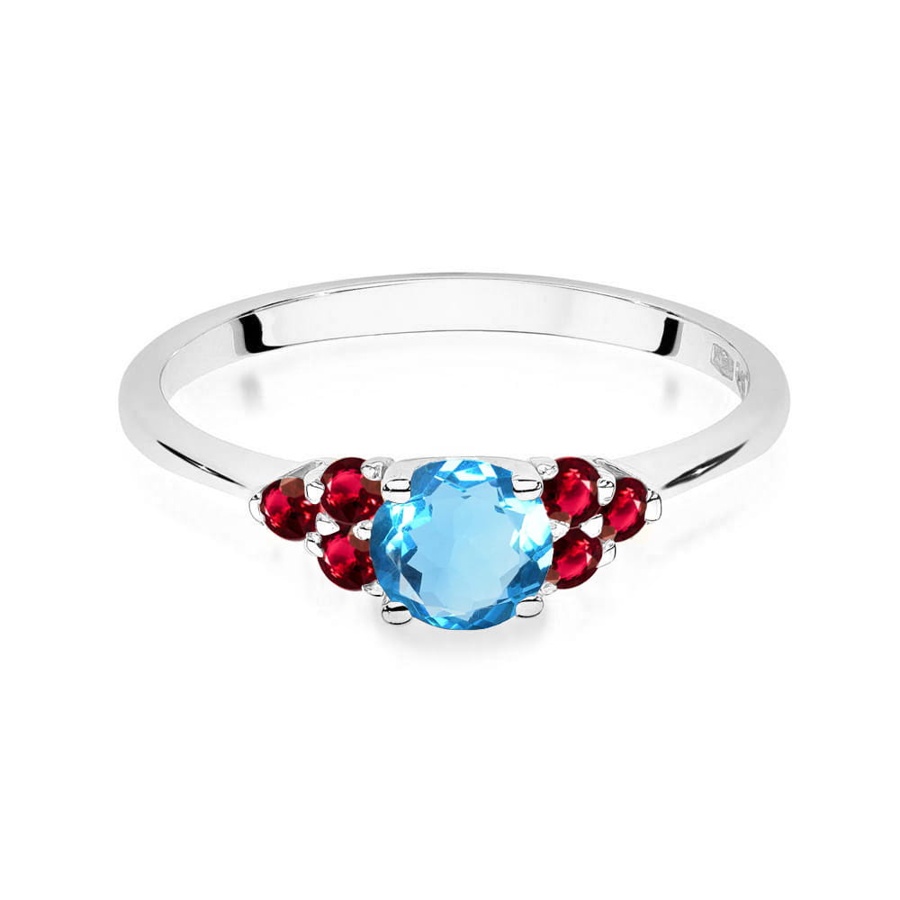 Auksinis Žiedas Su Topazu Ir Rubinais