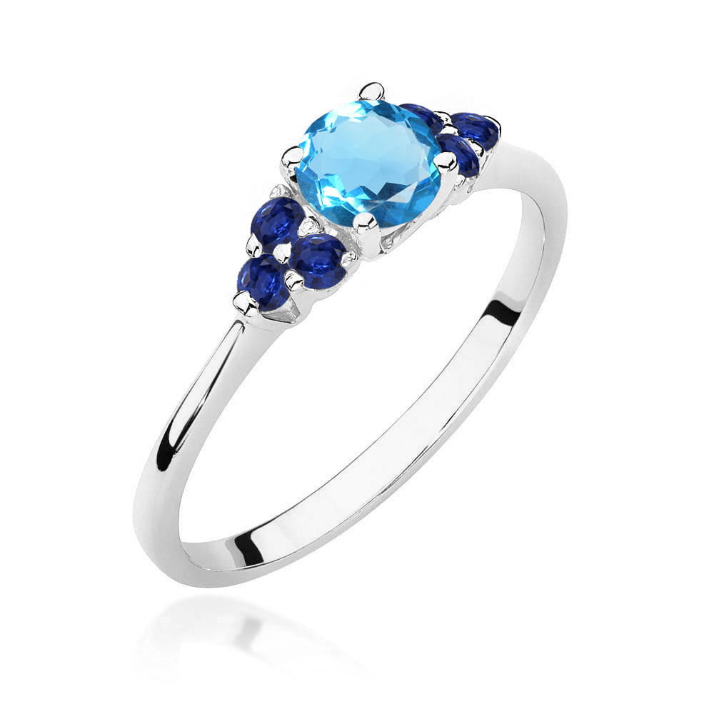 Auksinis Žiedas Su Topazu Ir Safyrais