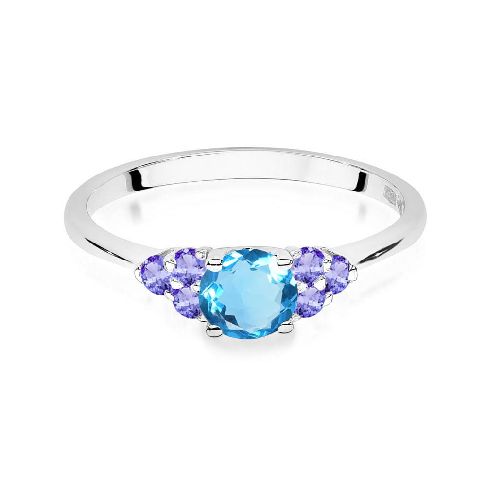 Auksinis Žiedas Su Topazu Ir Tanzanitais