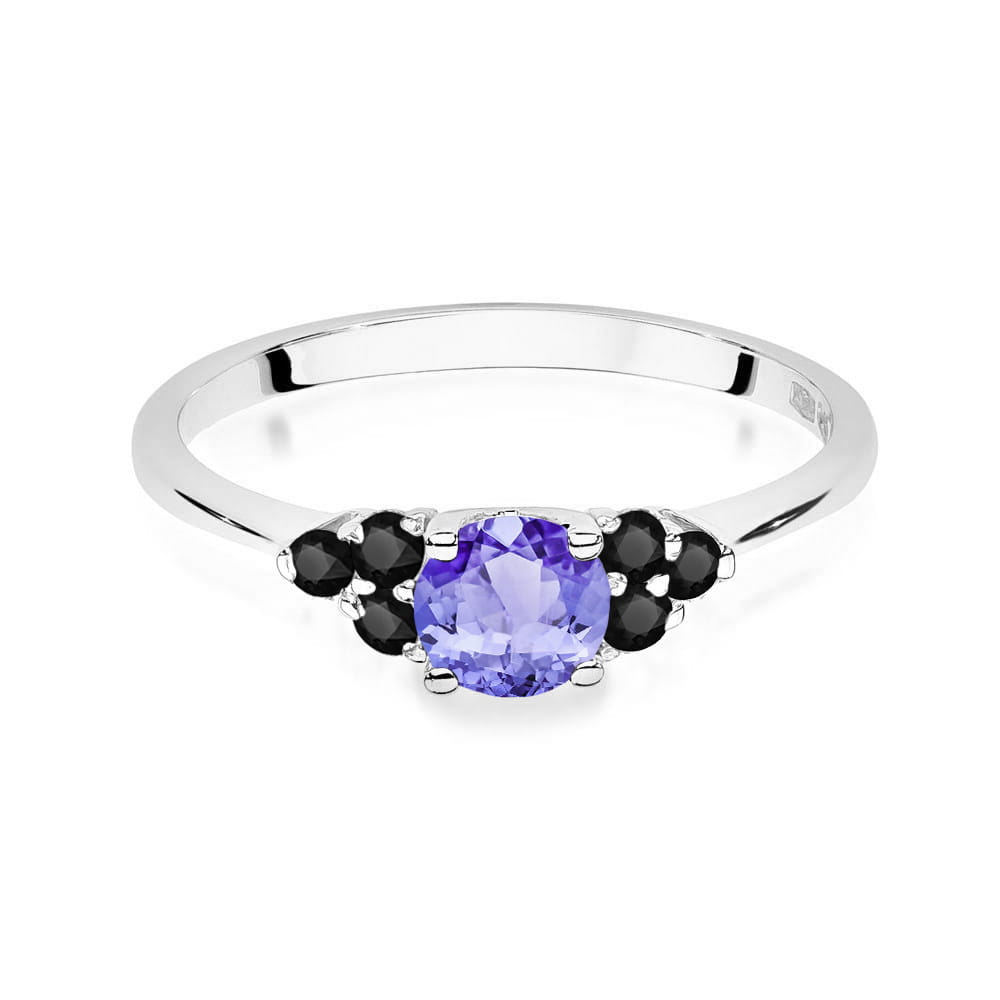 Auksinis Žiedas Su Tanzanitu Ir Juodais Deimantais