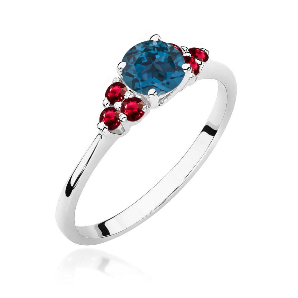 Gold Ring With London Topaz And Rubies