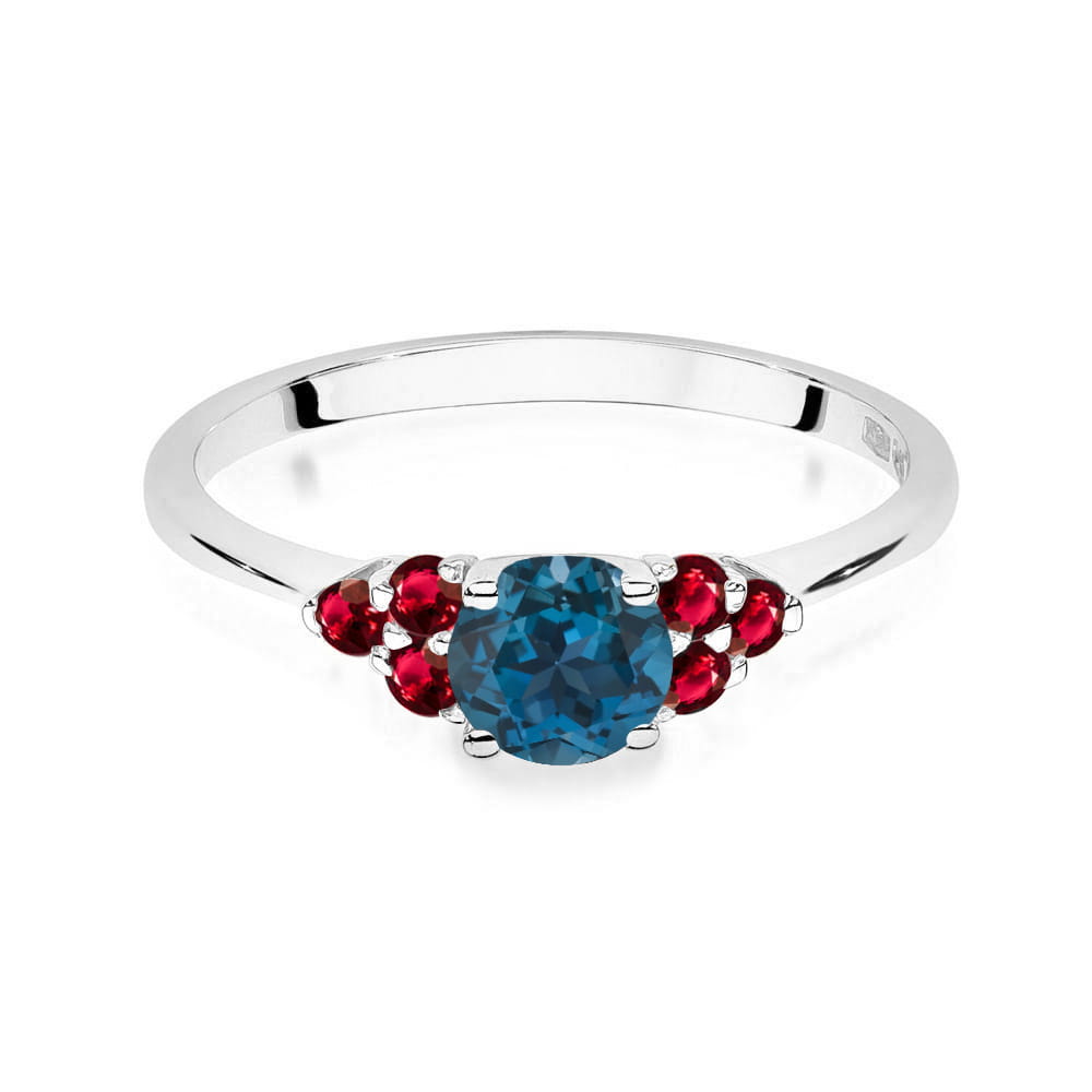 Gold Ring With London Topaz And Rubies
