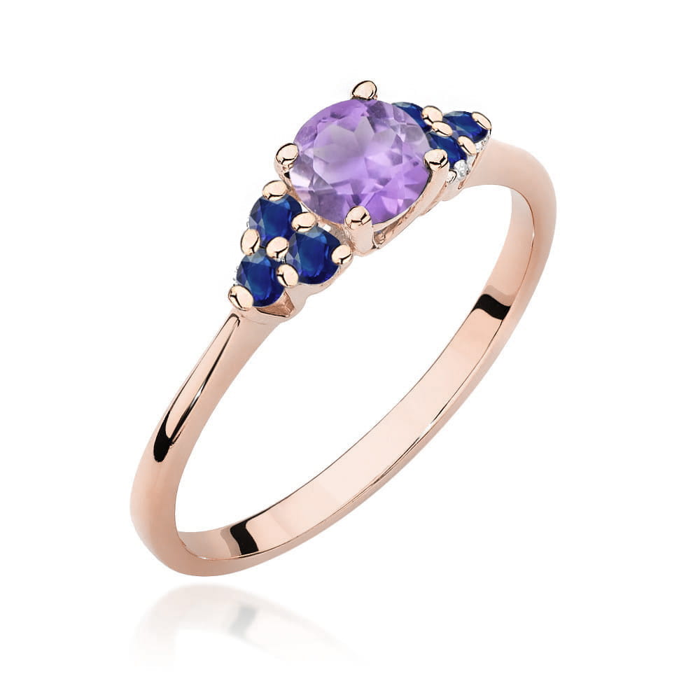 Auksinis Žiedas Su Ametistu Ir Safyrais