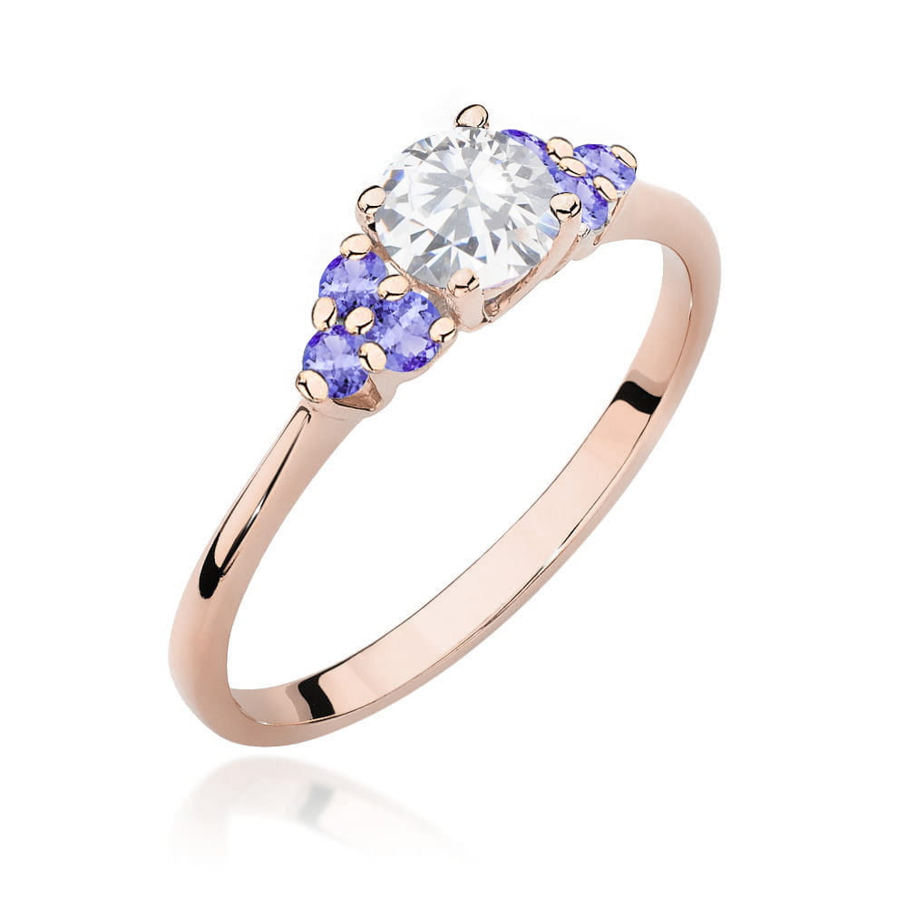 Auksinis Žiedas Su Baltu Safyru Ir Tanzanitais