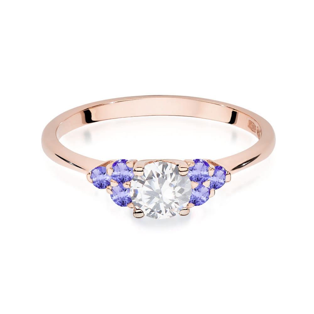 Auksinis Žiedas Su Baltu Safyru Ir Tanzanitais