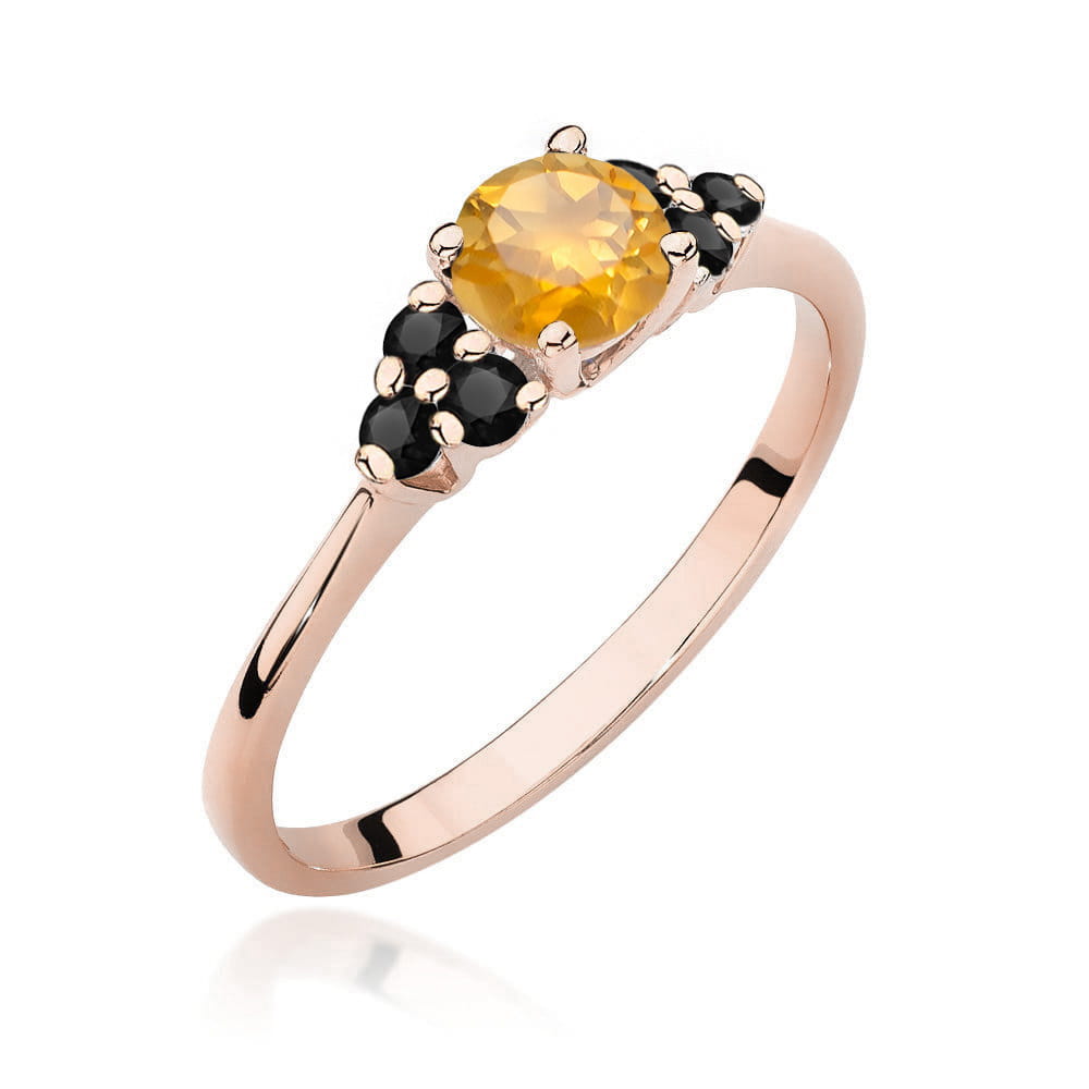 Auksinis Žiedas Su Citrinu Ir Juodais Deimantais