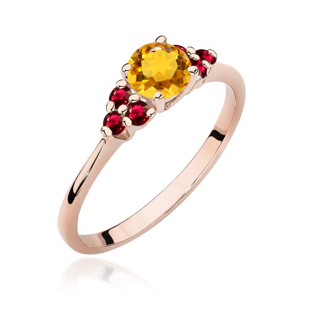 Gold Ring With Citrine And Rubies