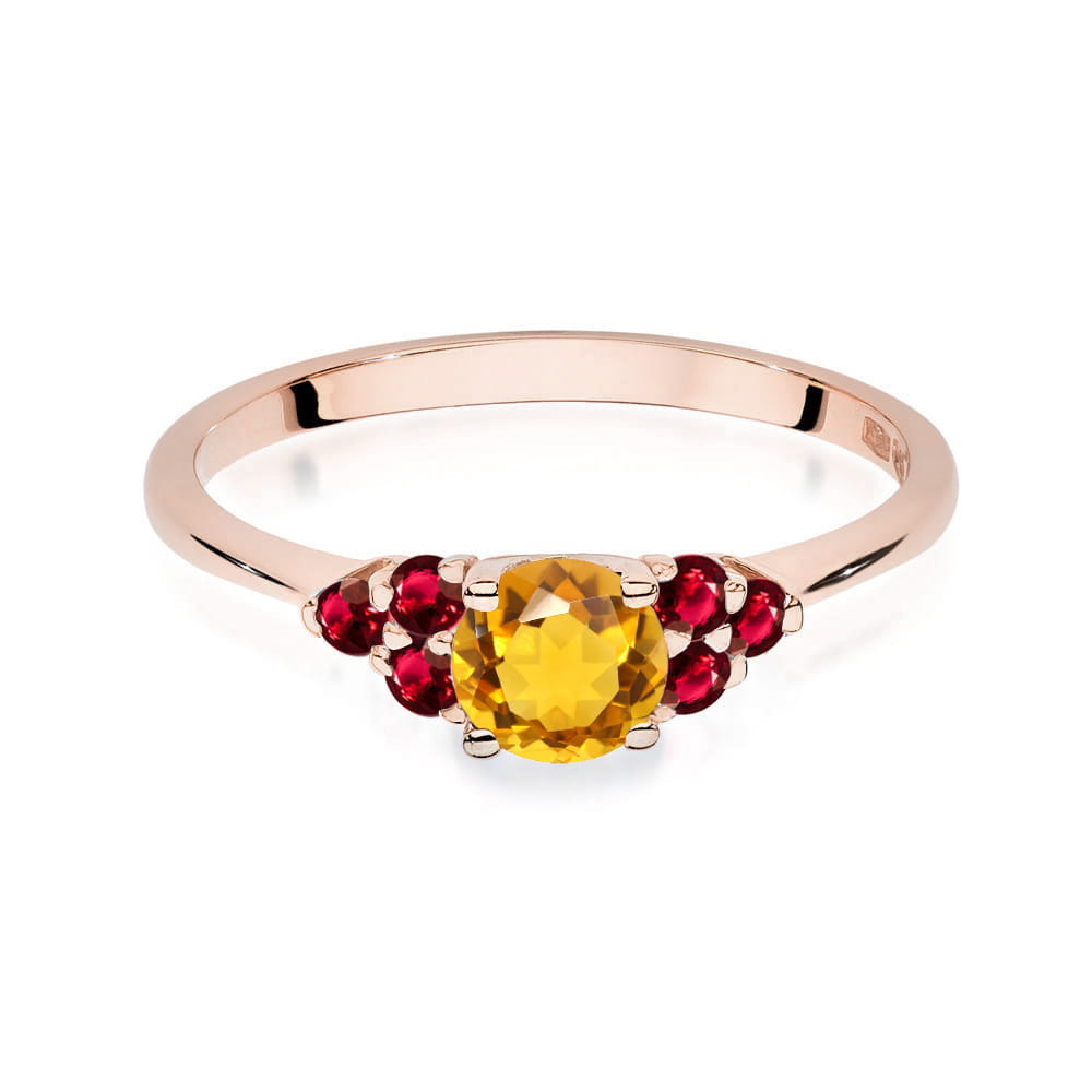 Gold Ring With Citrine And Rubies