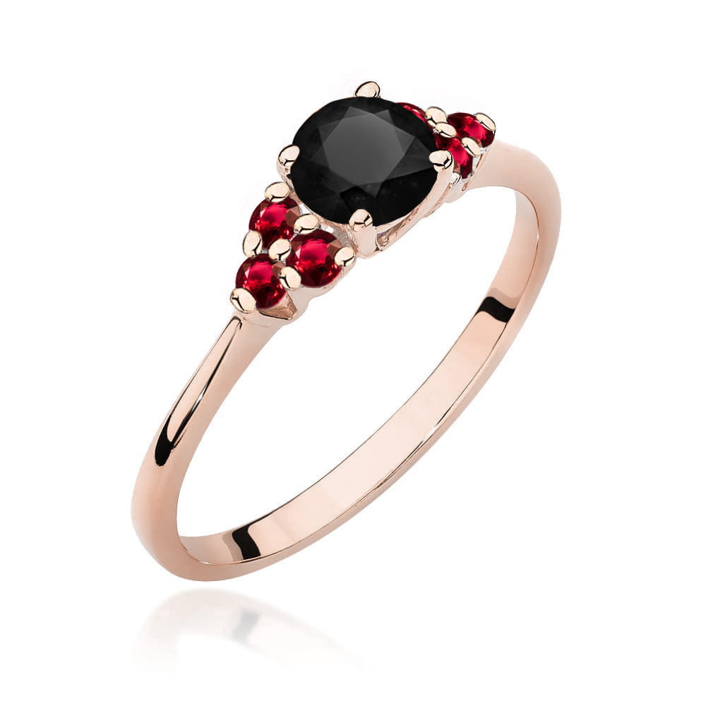 Gold Ring With Black Diamond And Rubies