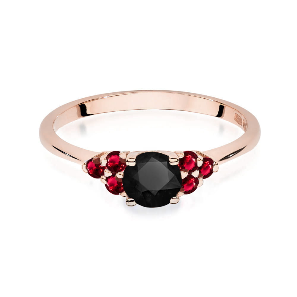 Gold Ring With Black Diamond And Rubies