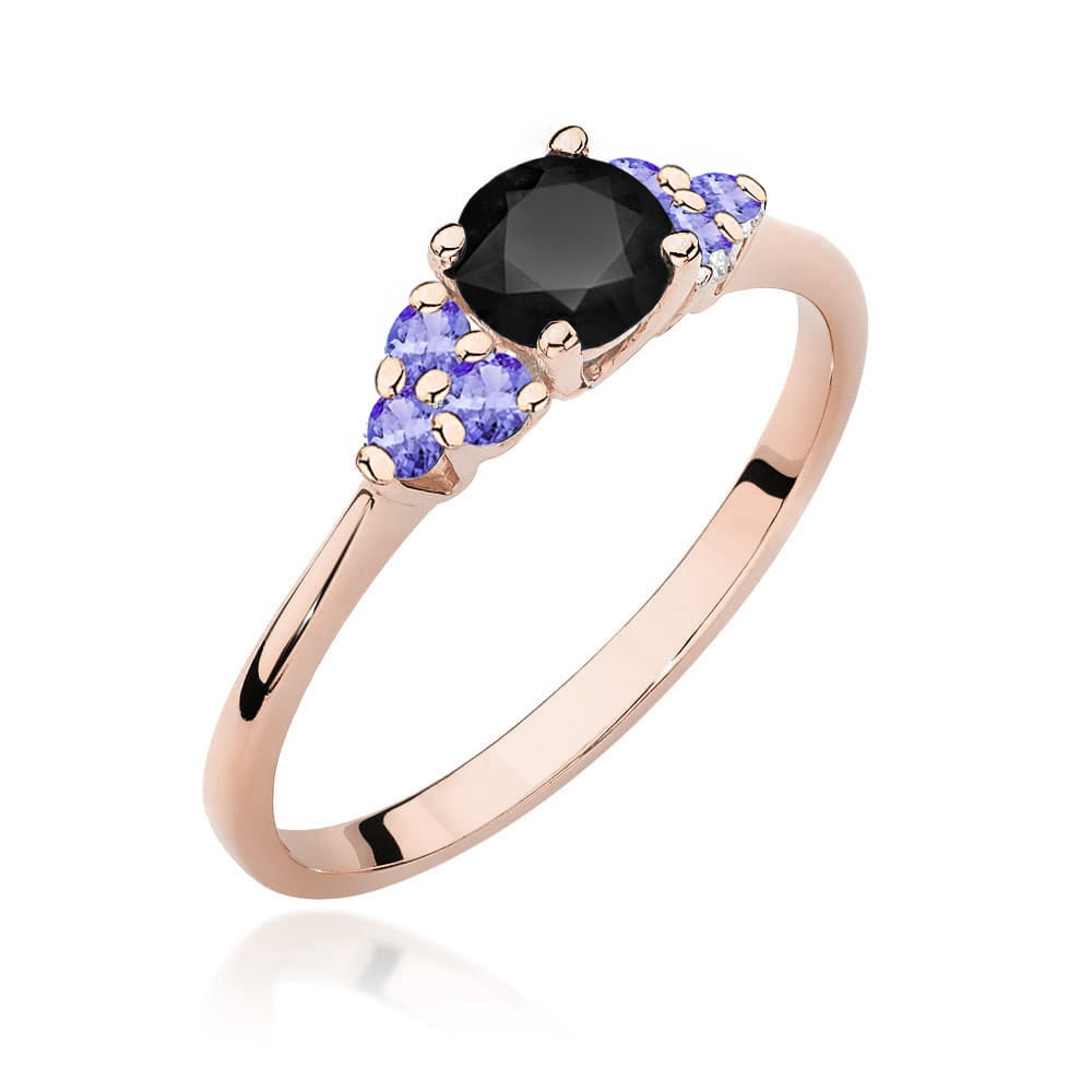 Gold Ring With Black Diamond And Tanzanite
