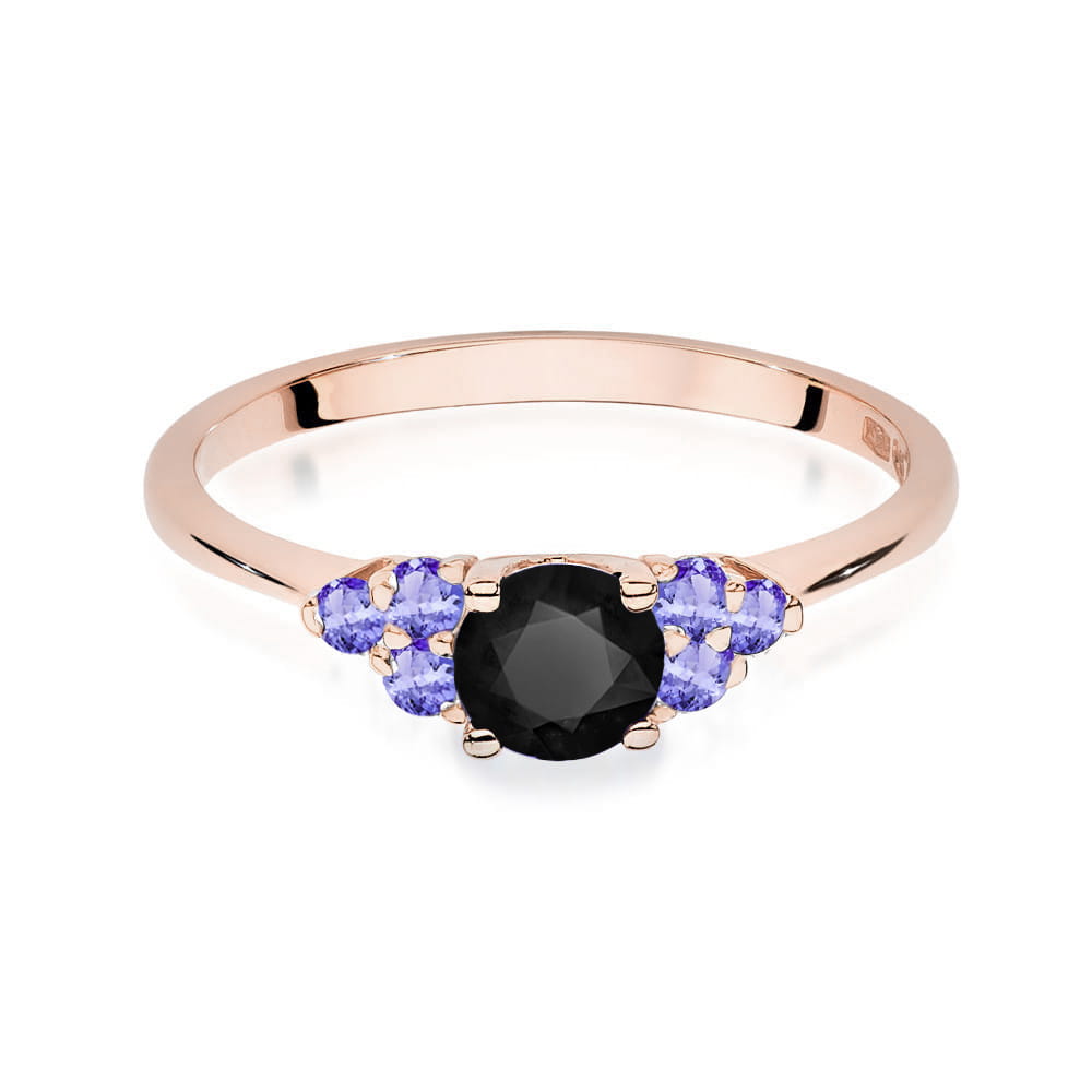 Gold Ring With Black Diamond And Tanzanite
