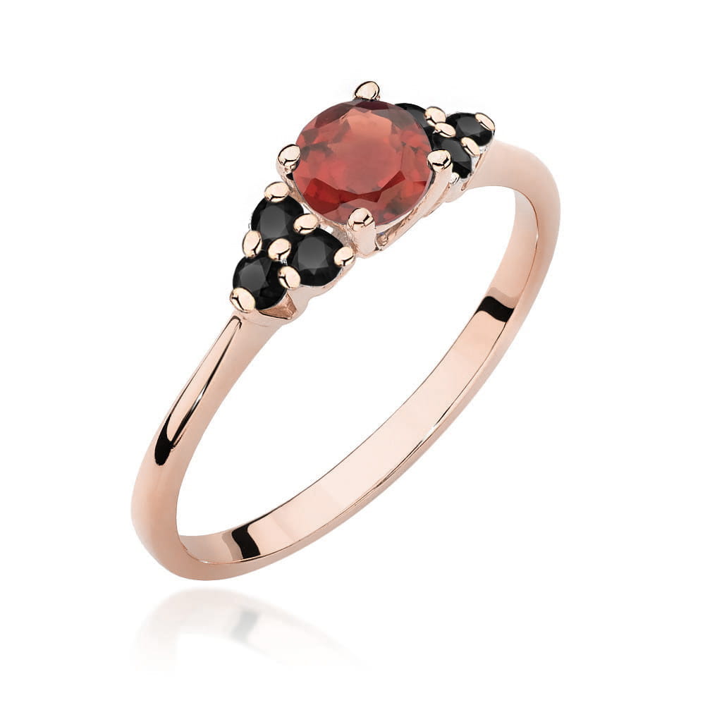 Gold Ring With Garnet And Black Diamonds