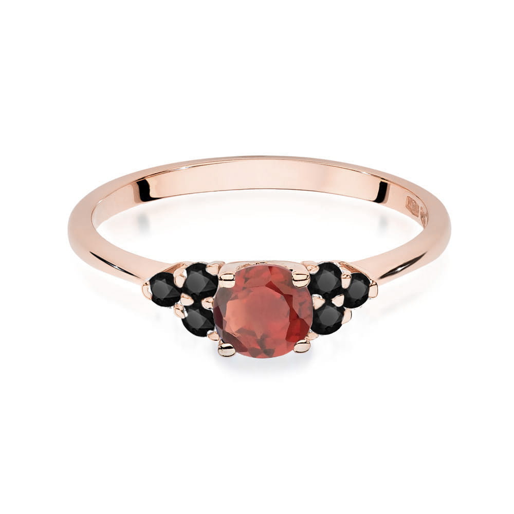 Gold Ring With Garnet And Black Diamonds