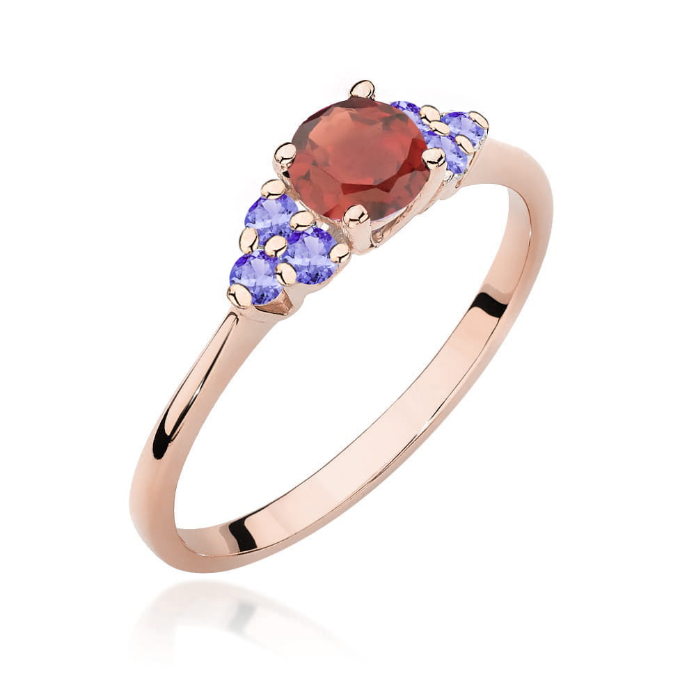 Gold Ring With Garnet And Tanzanite