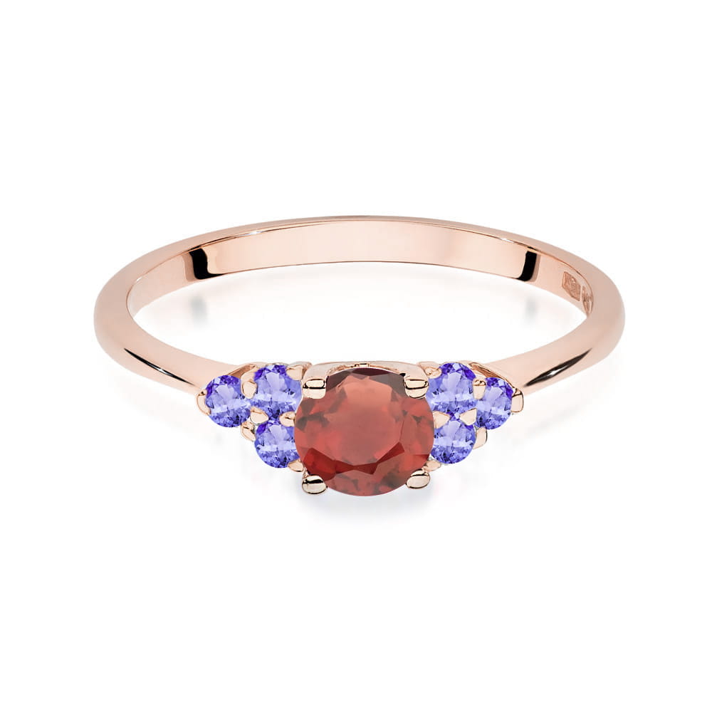 Gold Ring With Garnet And Tanzanite