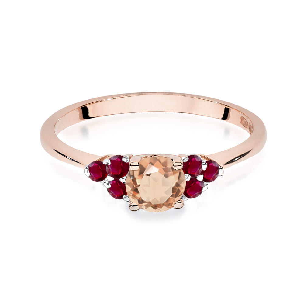 Gold Ring With Morganite And Rubies