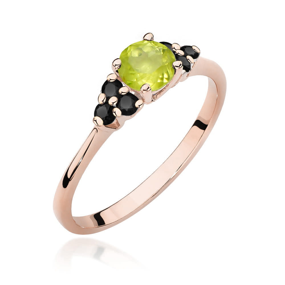 Gold Ring With Peridot And Black Diamonds
