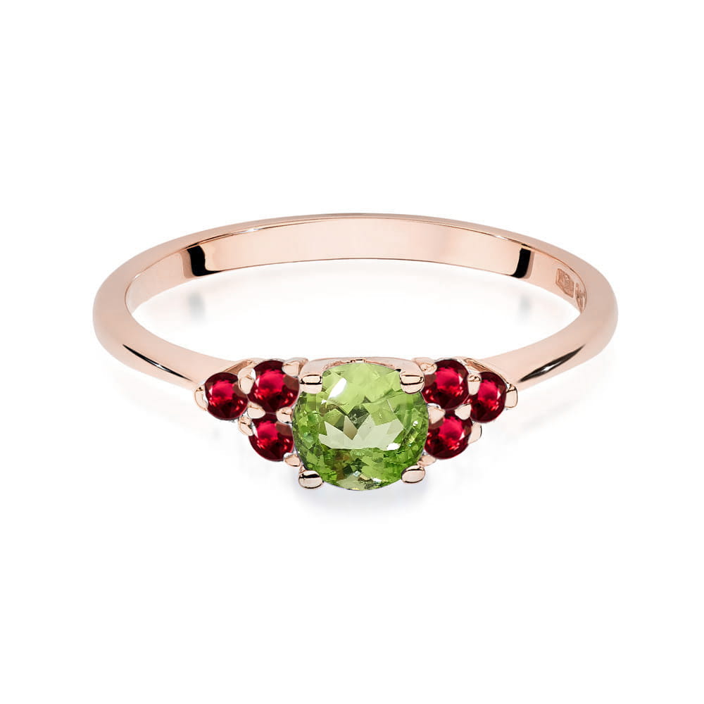 Gold Ring With Peridot And Rubies