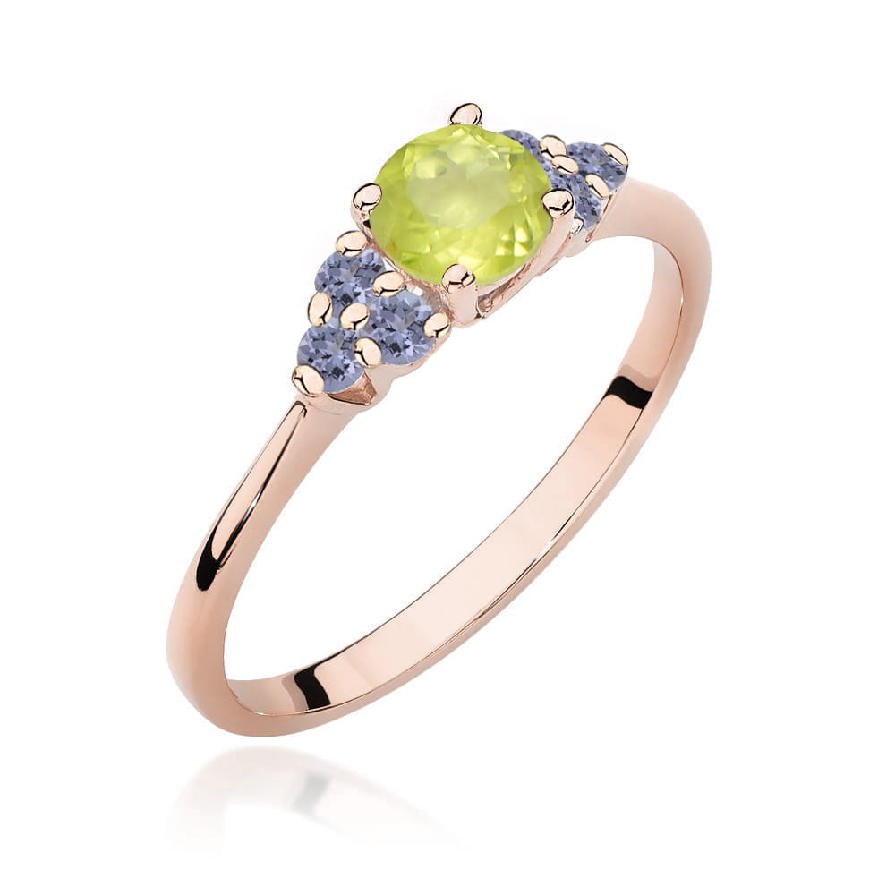 Gold Ring With Peridot And Tanzanite