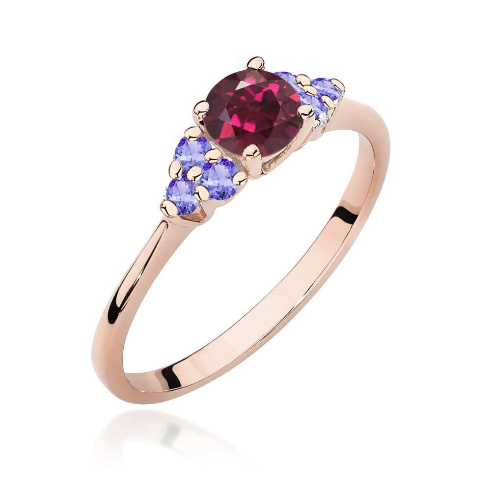 Gold Ring With Rhodolite And Tanzanite