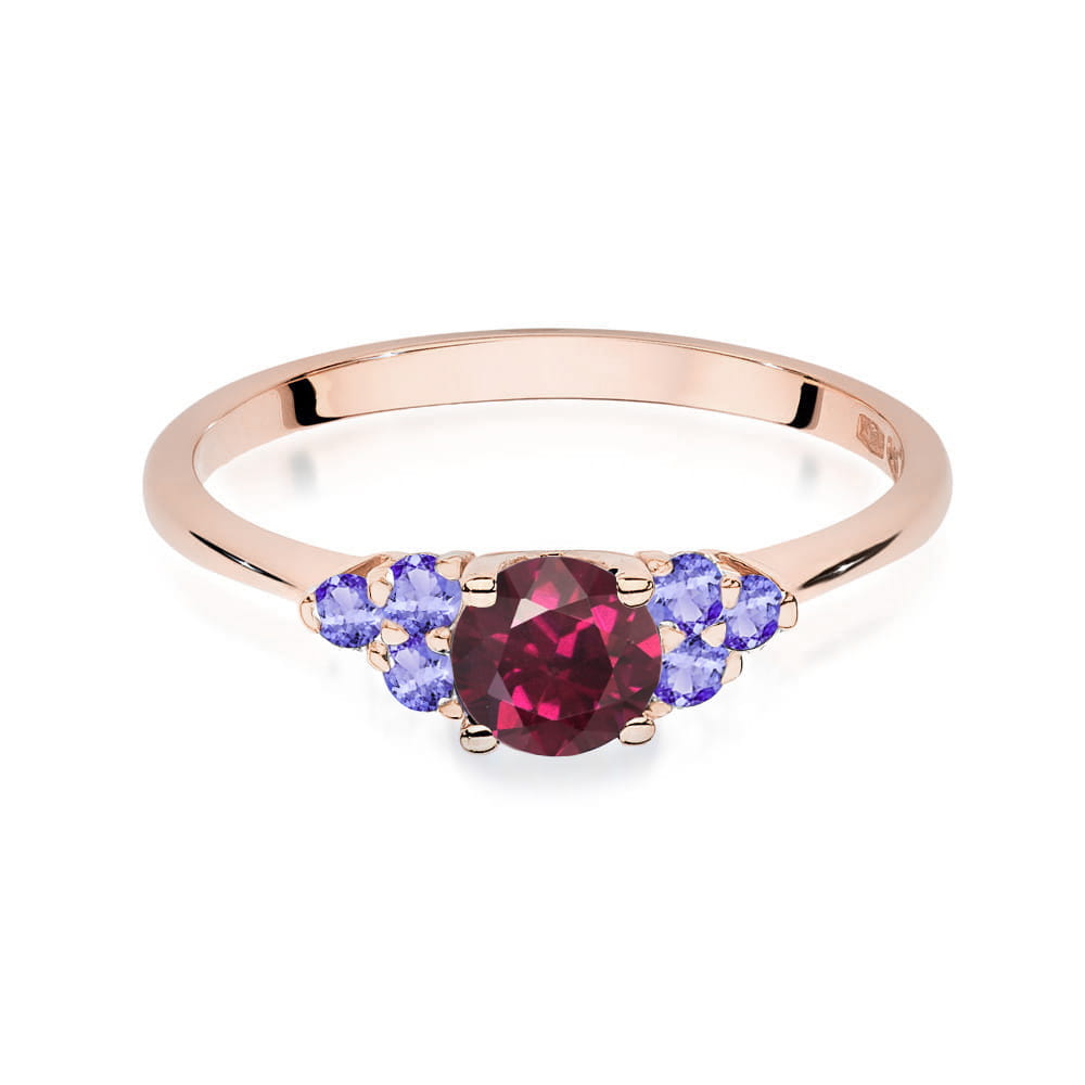 Gold Ring With Rhodolite And Tanzanite