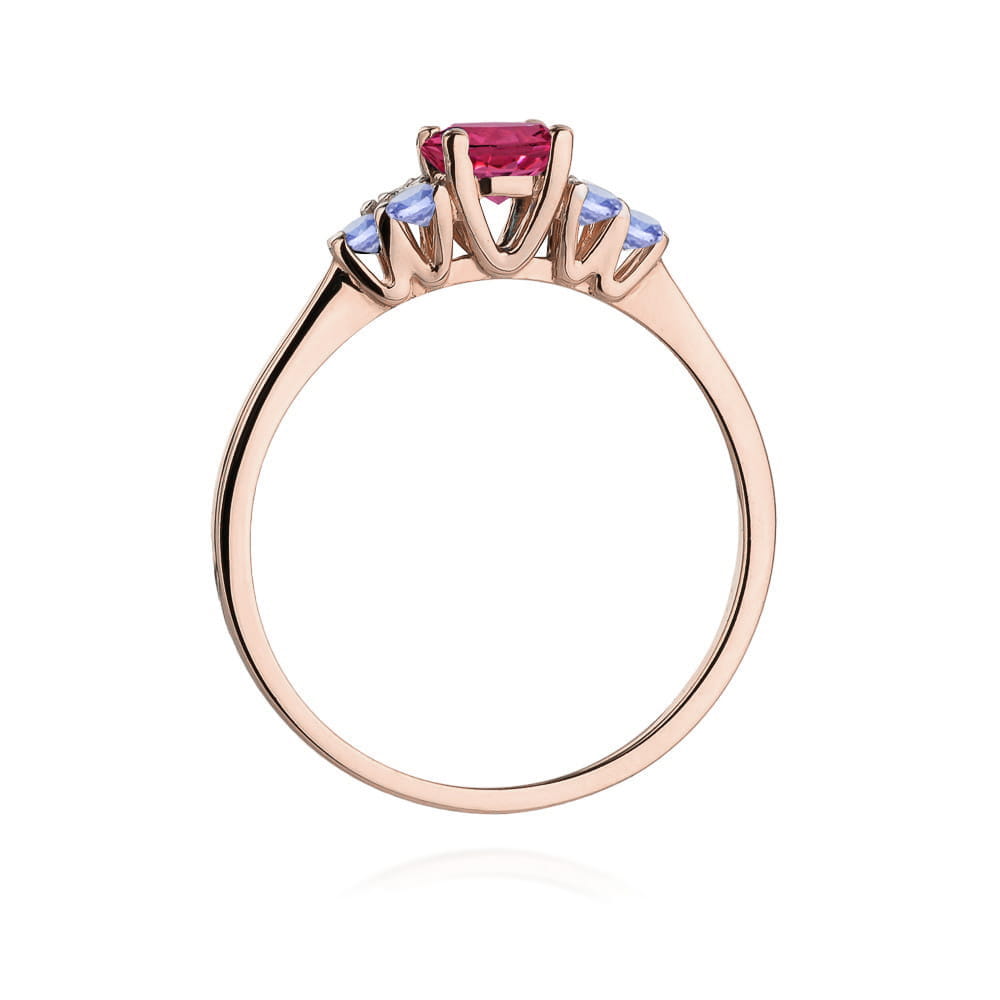 Gold Ring With Rhodolite And Tanzanite