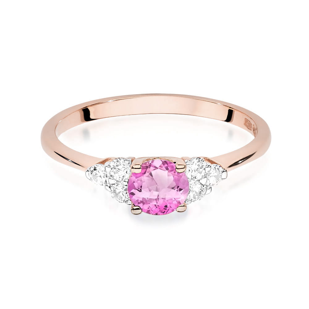 Gold Ring With Pink Topaz And Diamonds