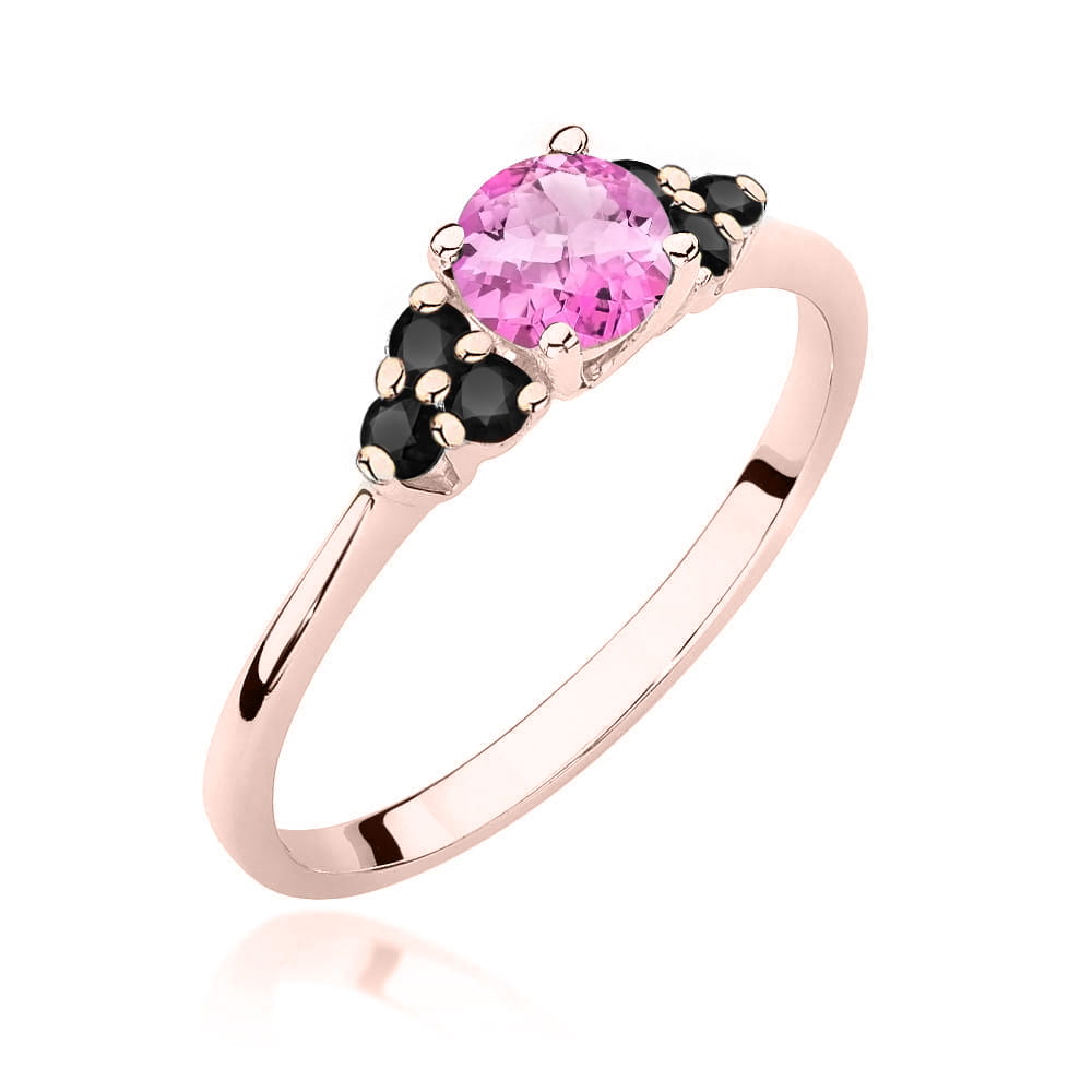 Gold Ring With Pink Topaz And Black Diamonds