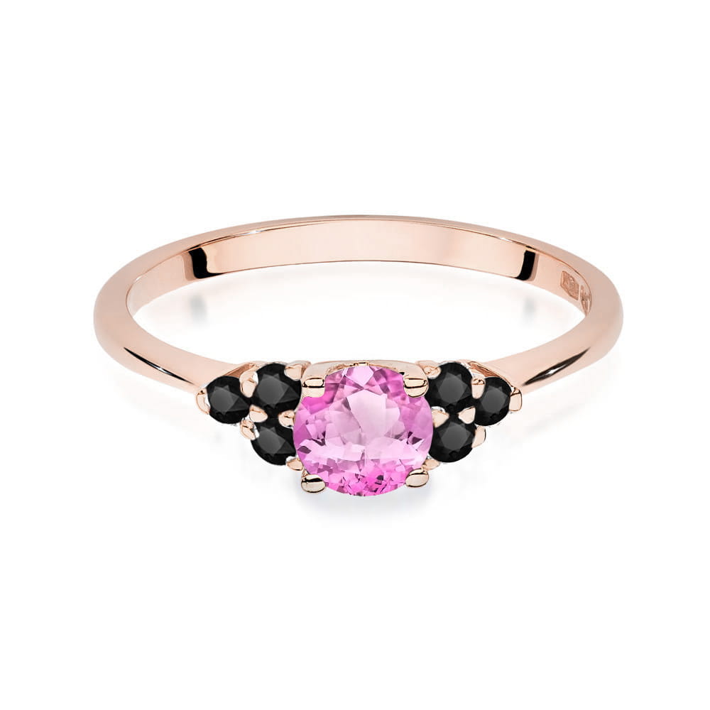 Gold Ring With Pink Topaz And Black Diamonds