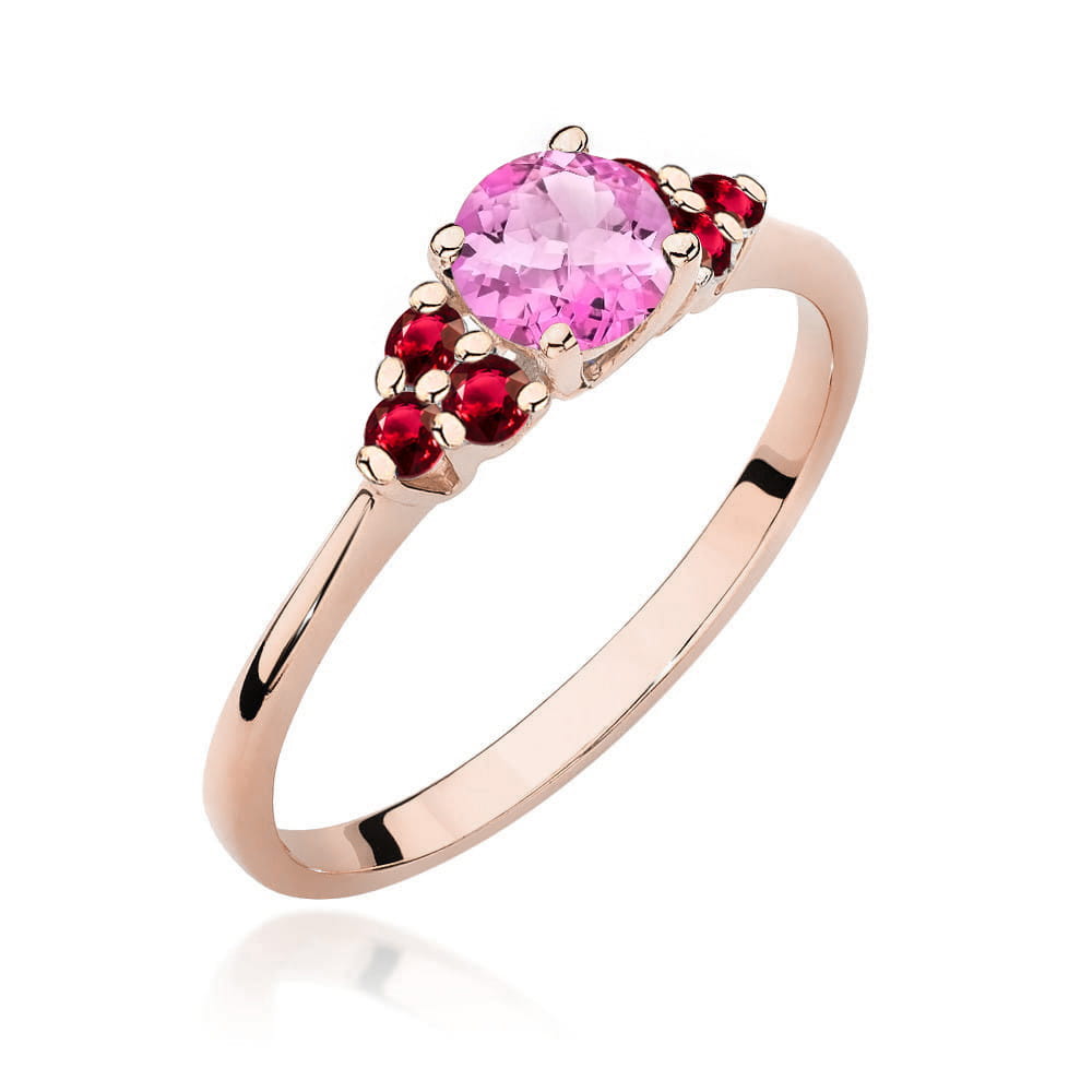 Gold Ring With Pink Topaz And Rubies