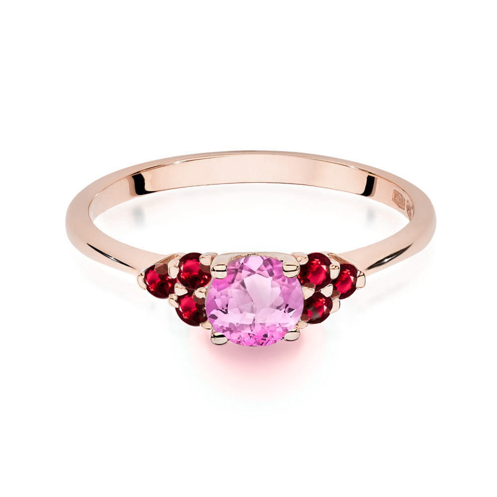 Gold Ring With Pink Topaz And Rubies