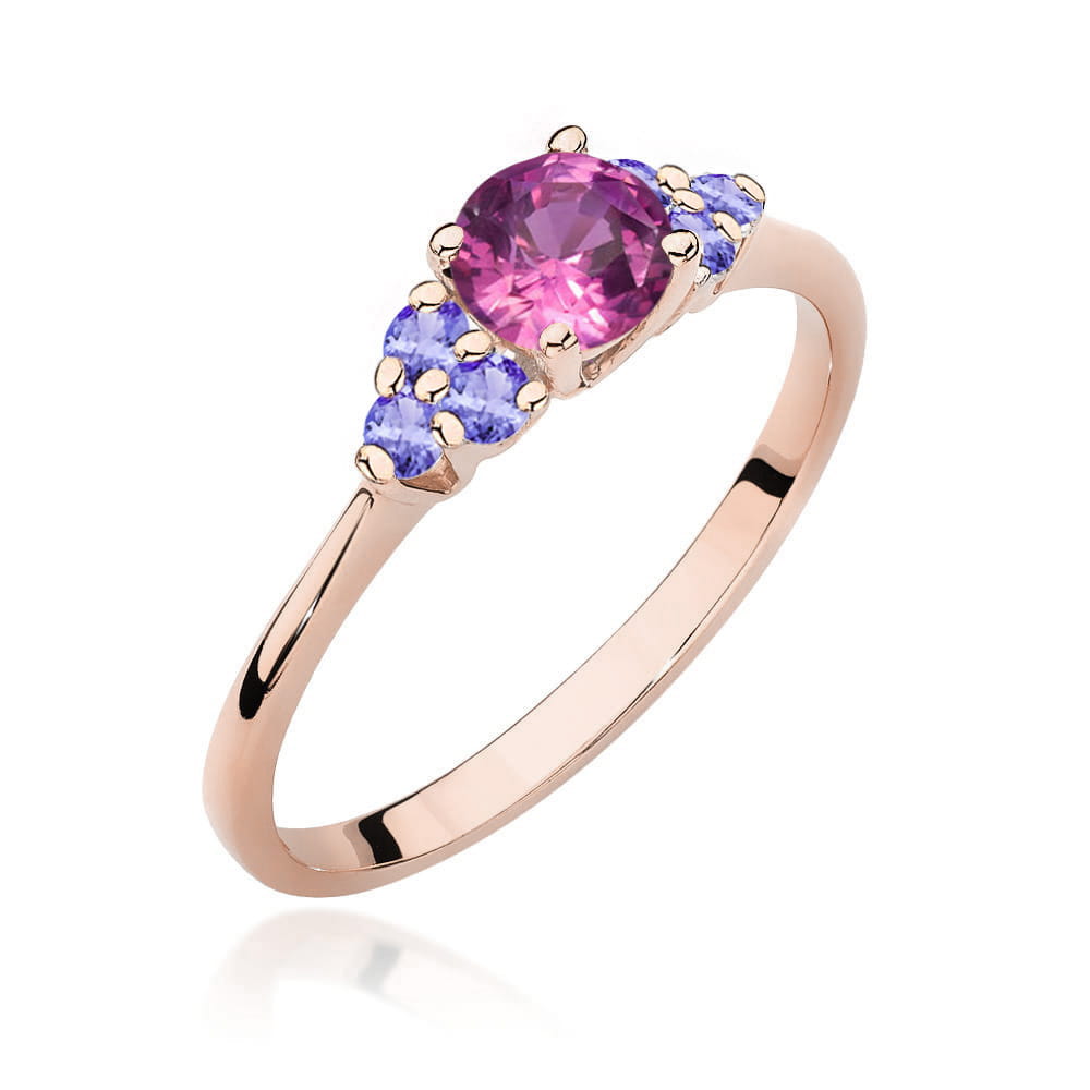 Gold Ring With Pink Topaz And Tanzanites