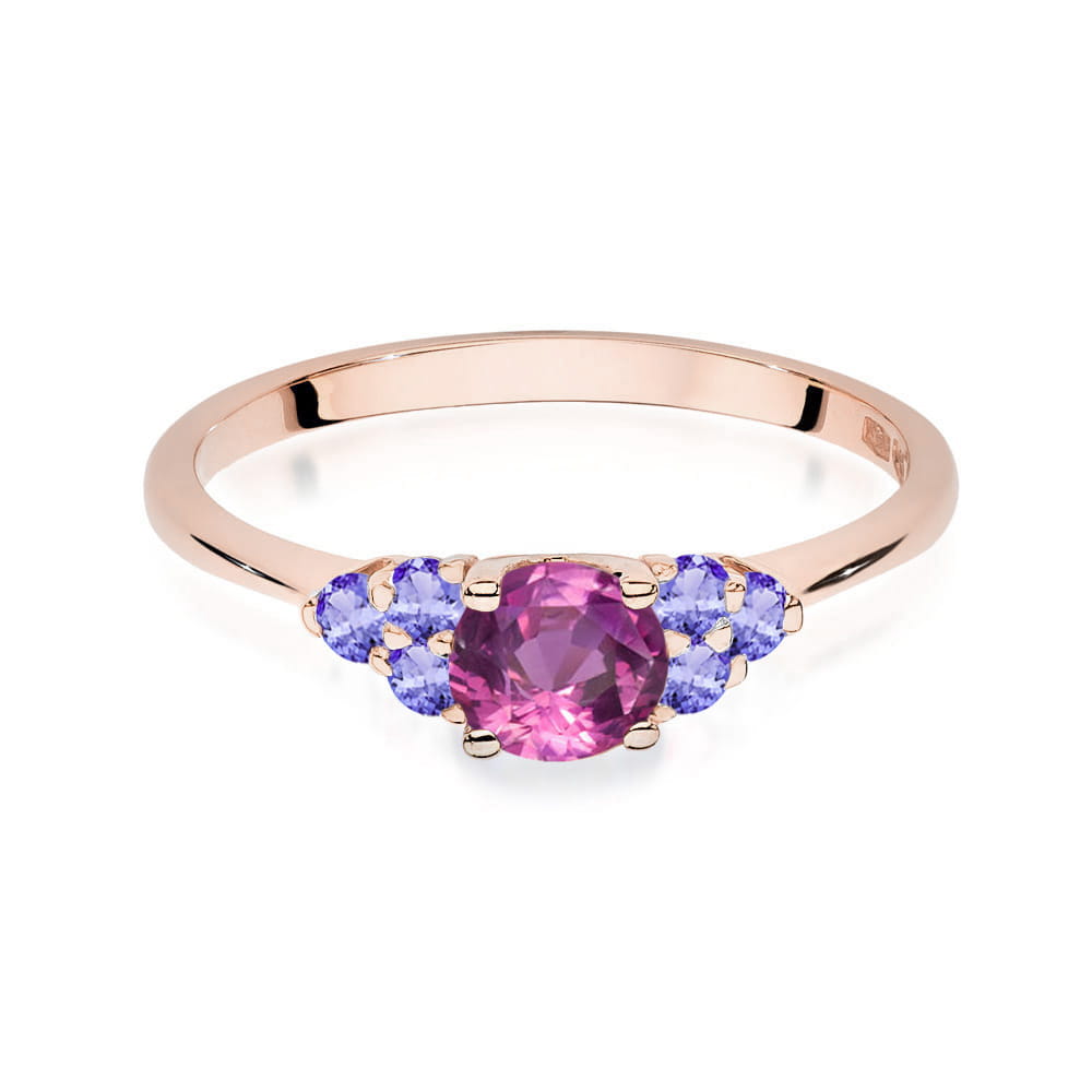 Gold Ring With Pink Topaz And Tanzanites