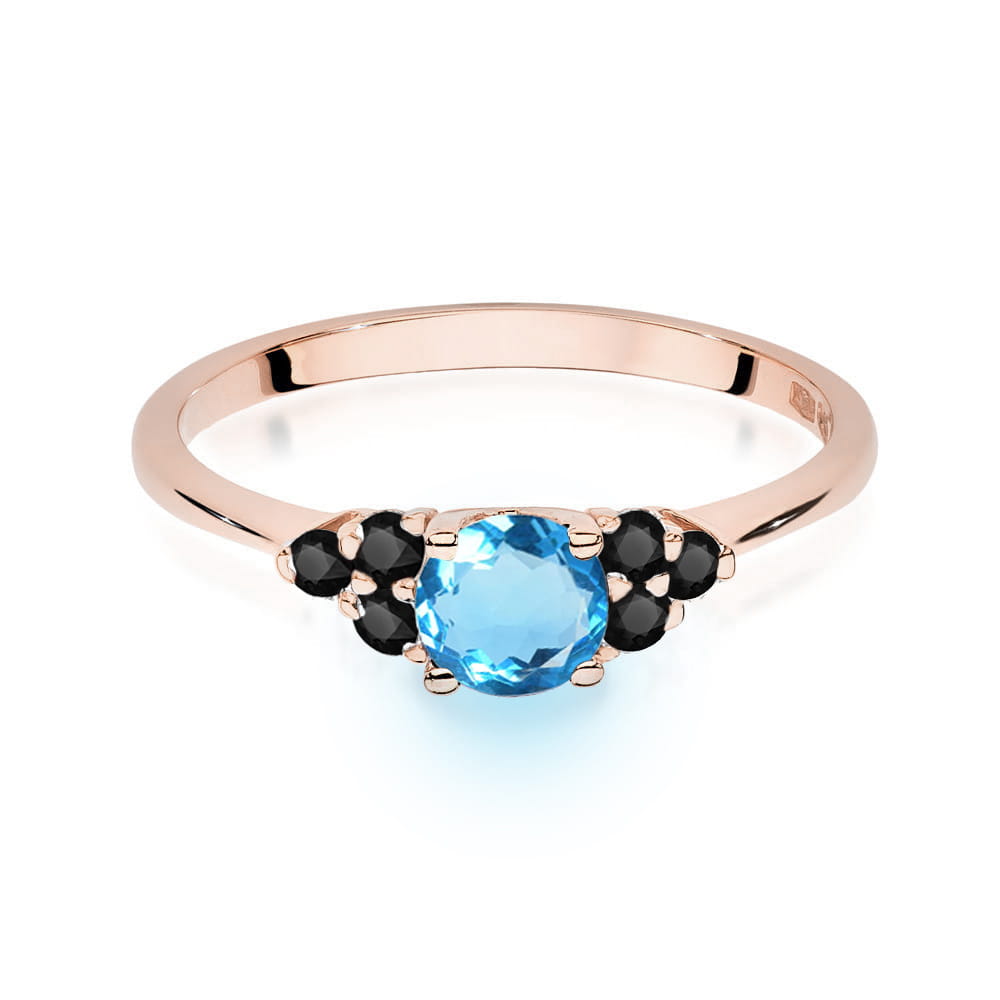 Gold Ring With Topaz And Black Diamonds