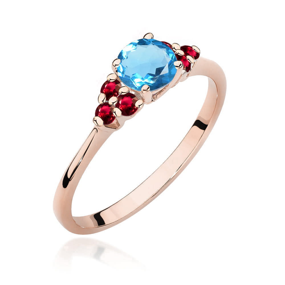 Gold Ring With Topaz And Rubies