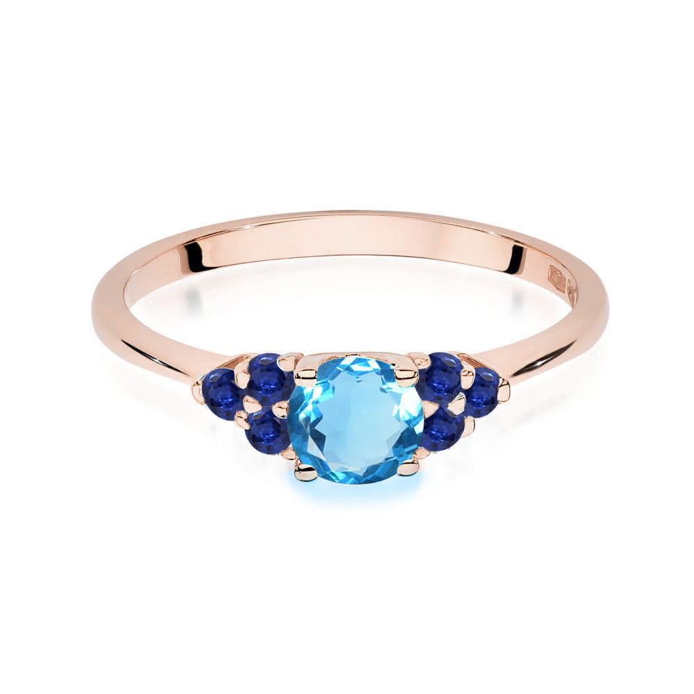 Auksinis Žiedas Su Topazu Ir Safyrais