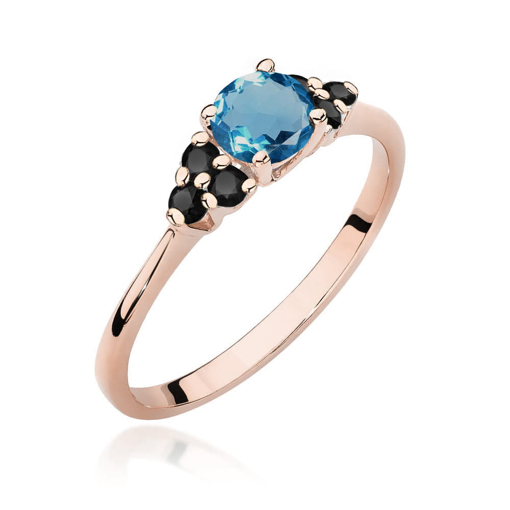 Gold Ring With London Topaz And Black Diamonds