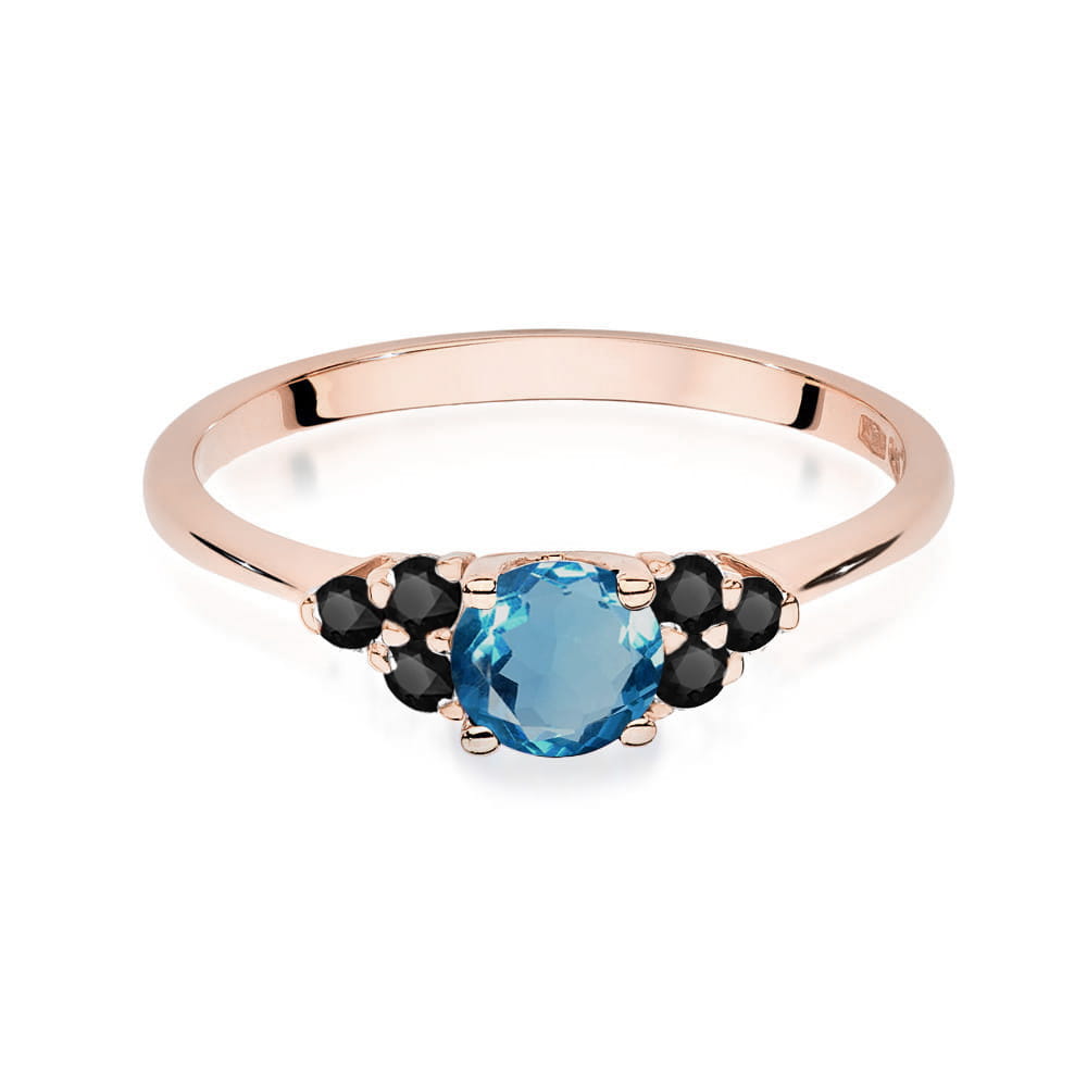Gold Ring With London Topaz And Black Diamonds