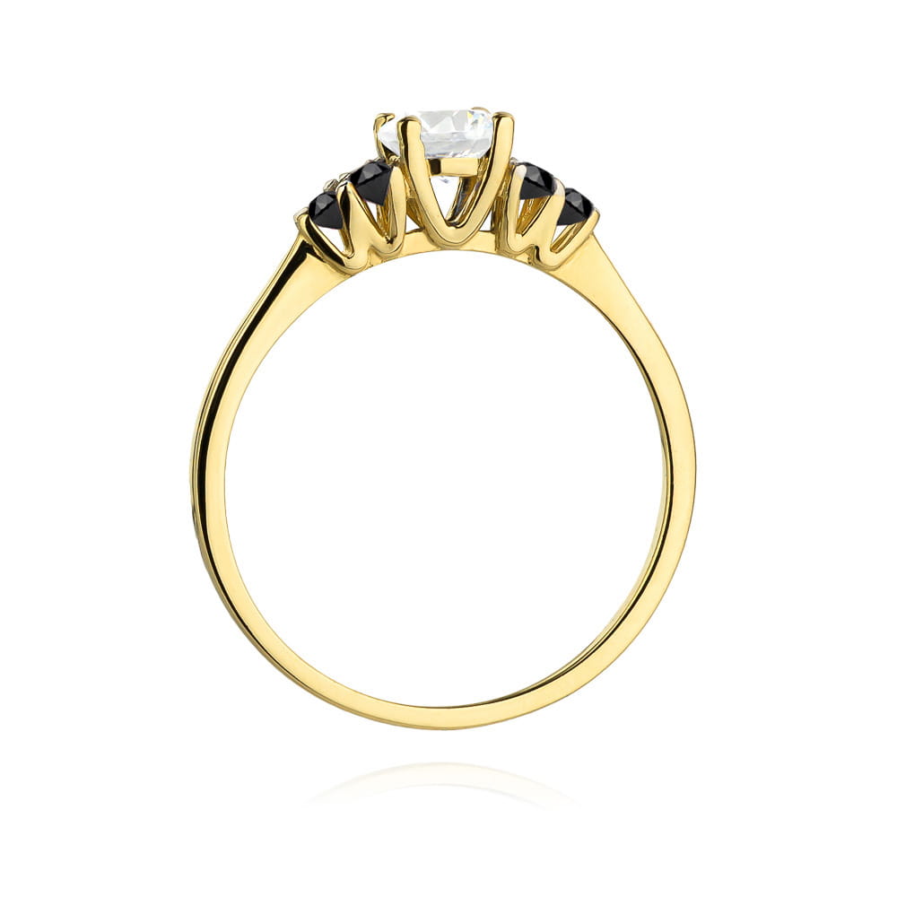 Auksinis Žiedas Su Baltu Safyru Ir Juodais Deimantais