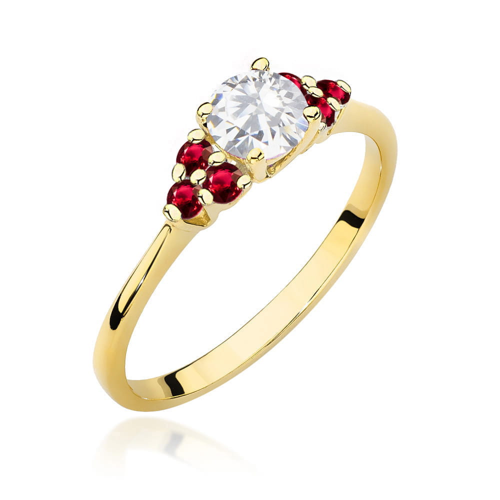 Auksinis Žiedas Su Baltu Safyru Ir Rubinais