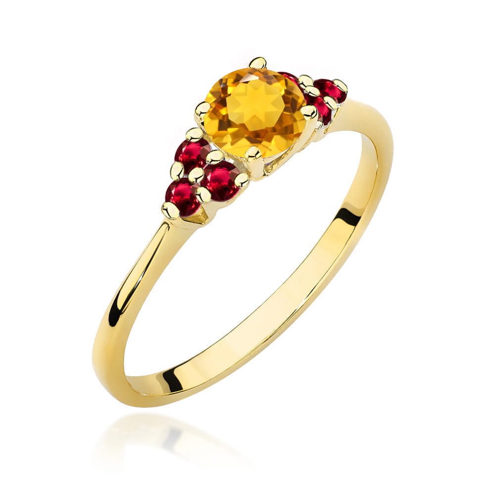 Auksinis Žiedas Su Citrinu Ir Rubinais