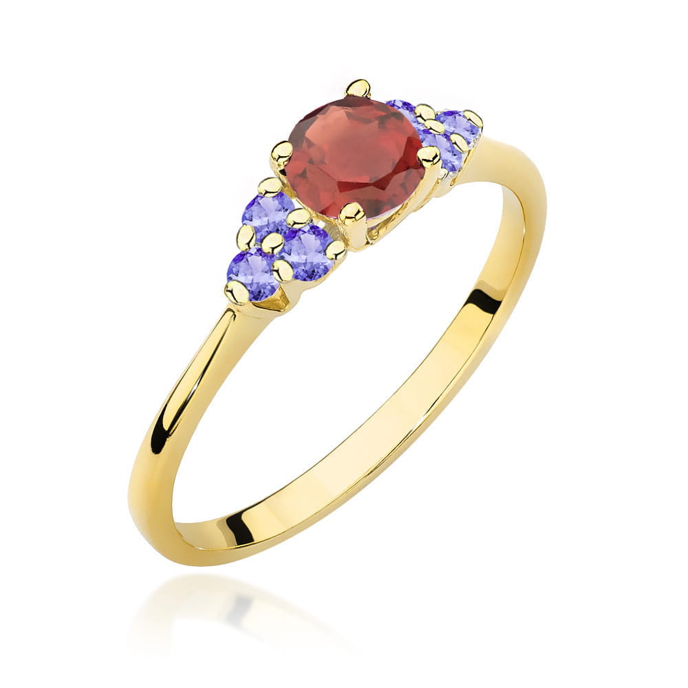 Auksinis Žiedas Su Granatu Ir Tanzanitais