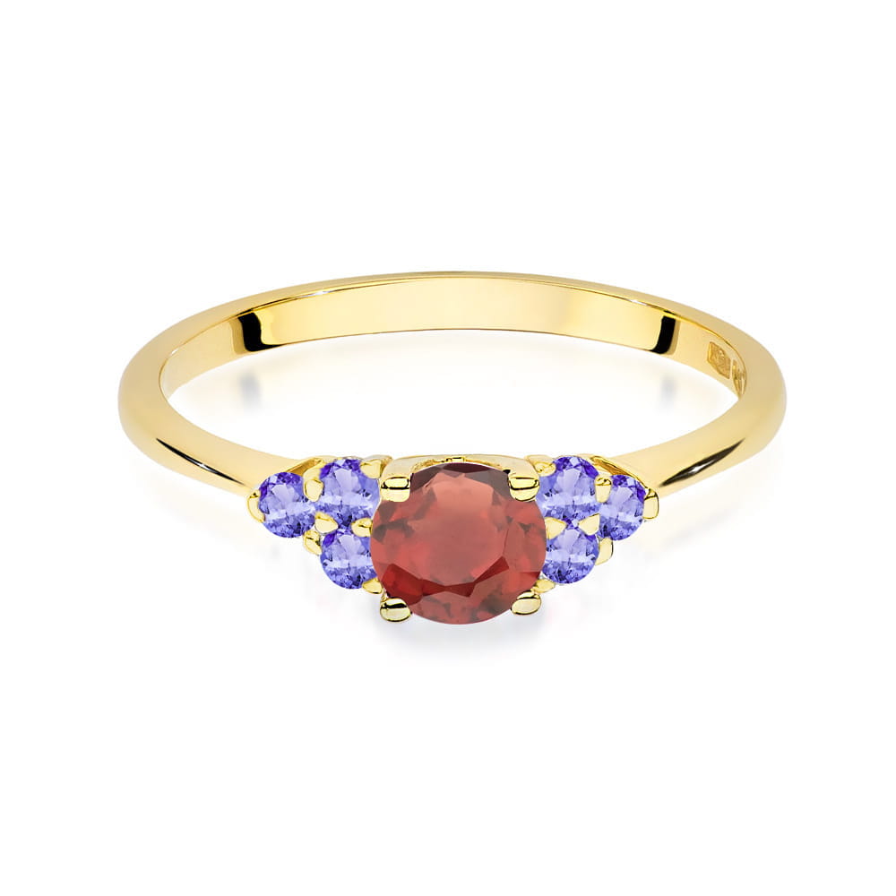 Auksinis Žiedas Su Granatu Ir Tanzanitais