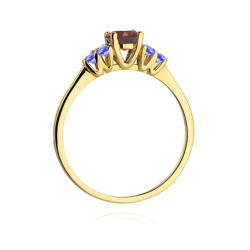 Gold Ring With Garnet And Tanzanite