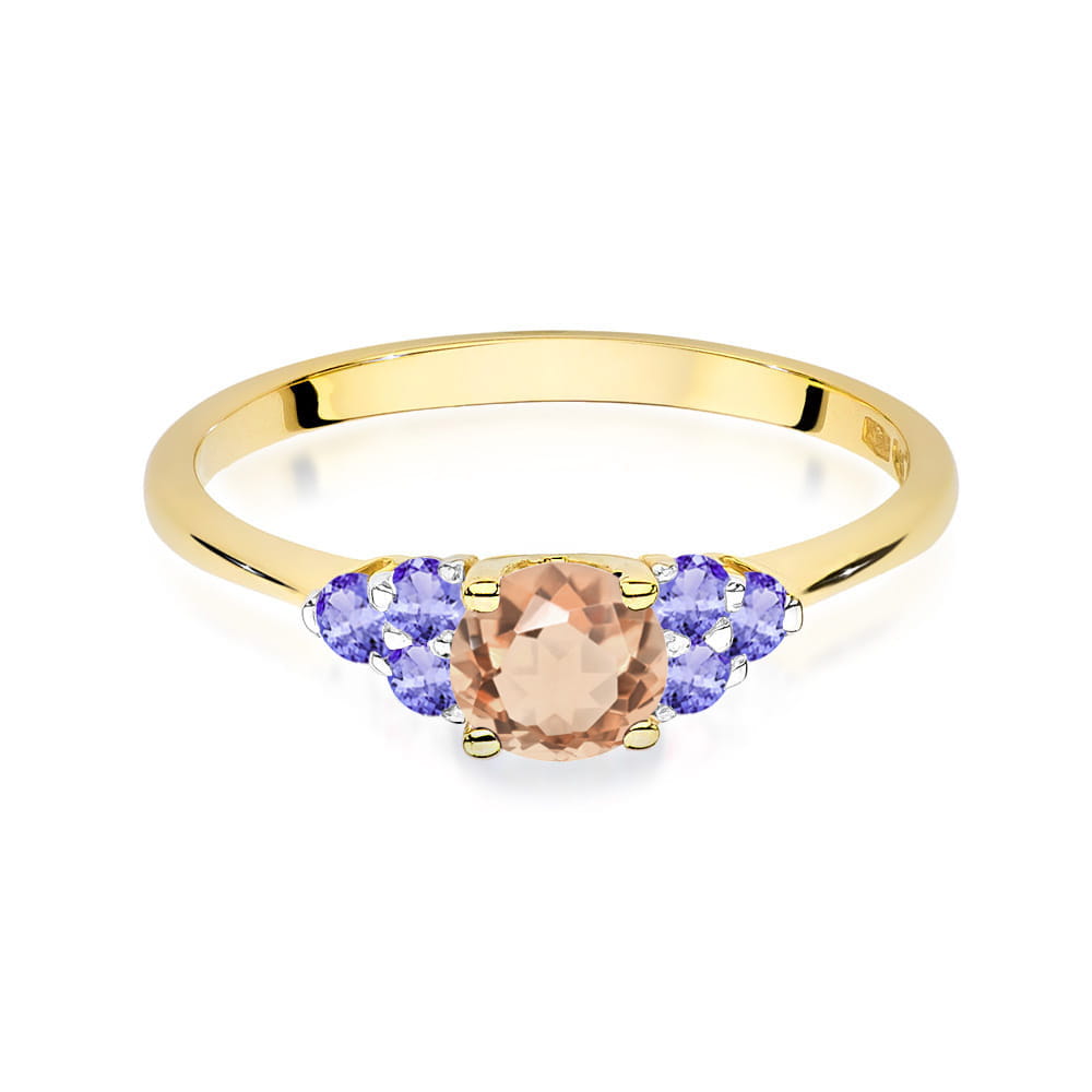 Auksinis Žiedas Su Morganitu Ir Tanzanitais