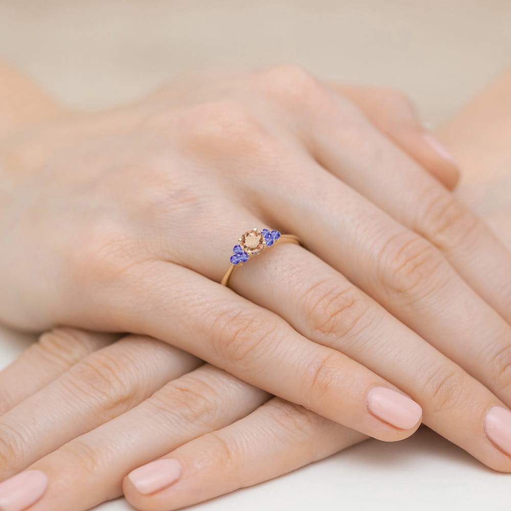 Gold Ring With Morganite And Tanzanite