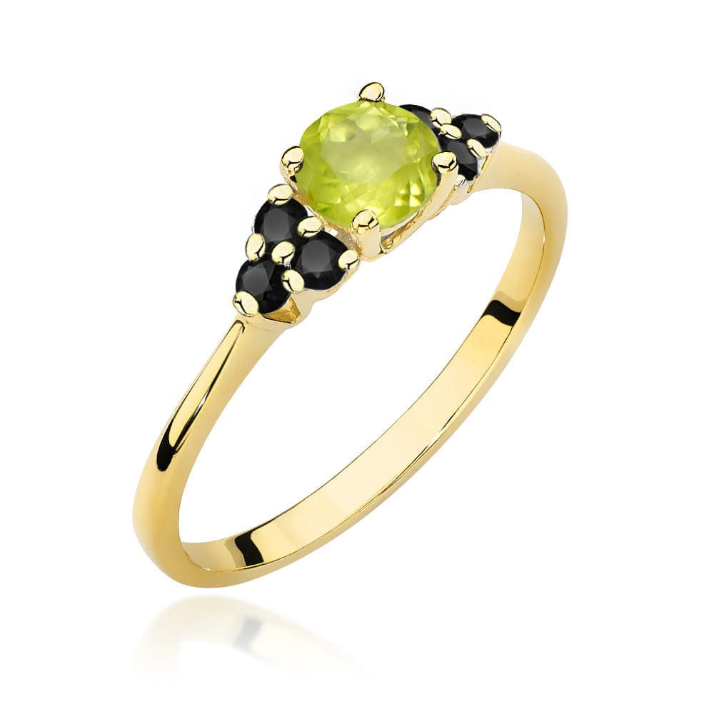 Gold Ring With Peridot And Black Diamonds