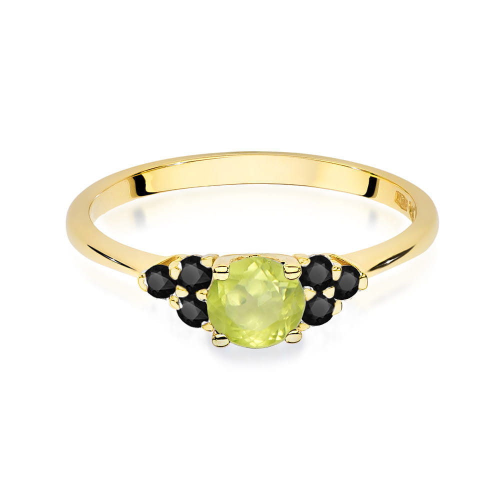 Gold Ring With Peridot And Black Diamonds